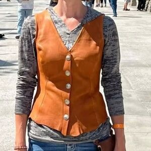 Like NEW! SOFT Leather Hide and Soul Deerskin Vest Rustic Black & Brown Large